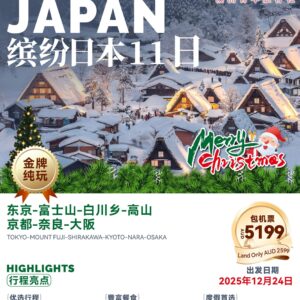 2025 白色圣诞浪漫新年缤纷日本11日游(澳洲包机票)